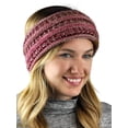 thumbnail image 3 of C.C Cable Knit Fuzzy Lined Ear Warmer Ponytail Pony Headband, 3 Tone Pink, 3 of 3