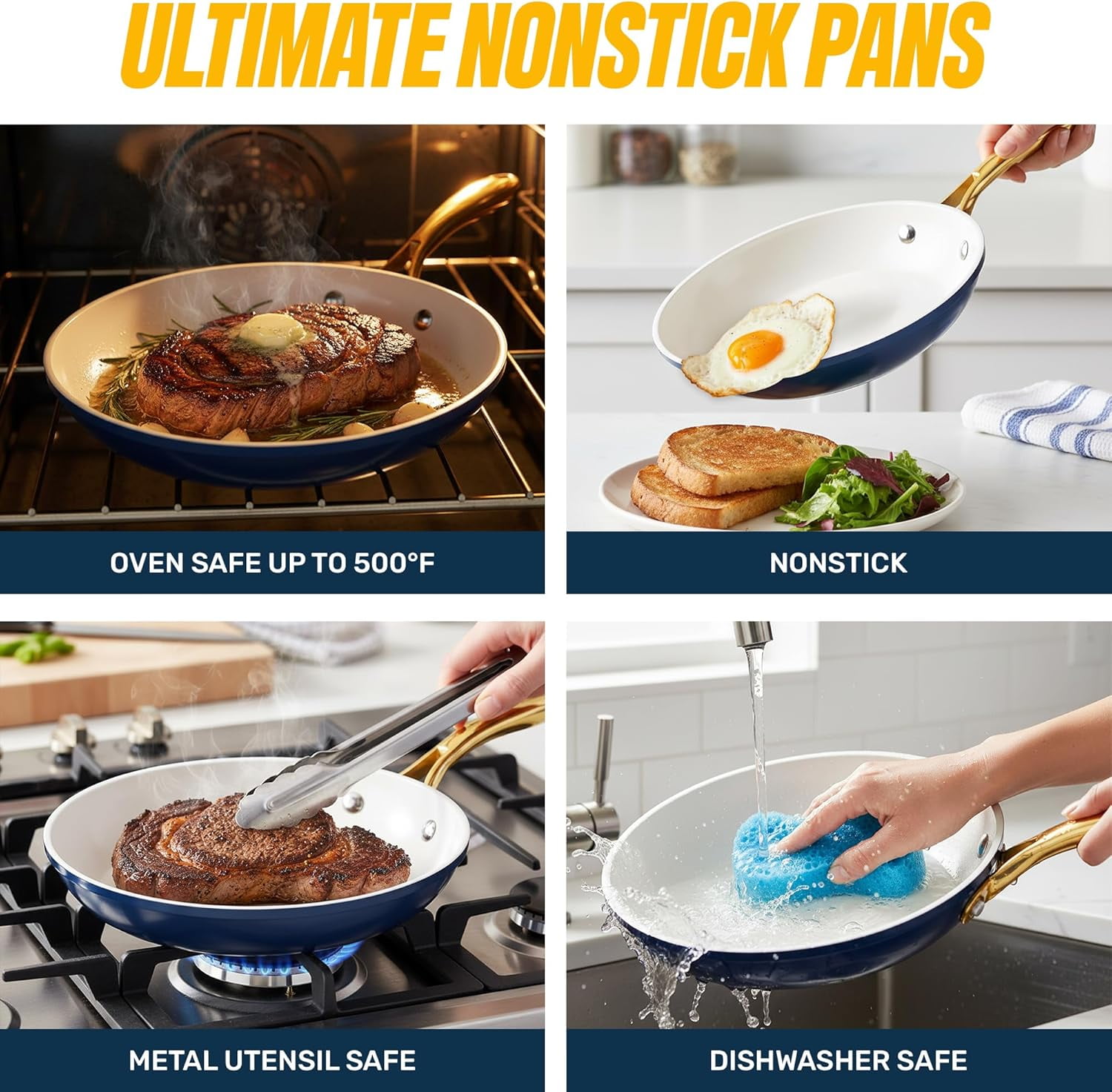 Gotham Steel 20 Pc Ceramic Pots and Pans Set Non Stick, Kitchen Cookware Sets with Knife Set, Pot and Pan Set, Ceramic Cookware Set, Non Stick Pots and Pan Set, Oven and Dishwasher Safe