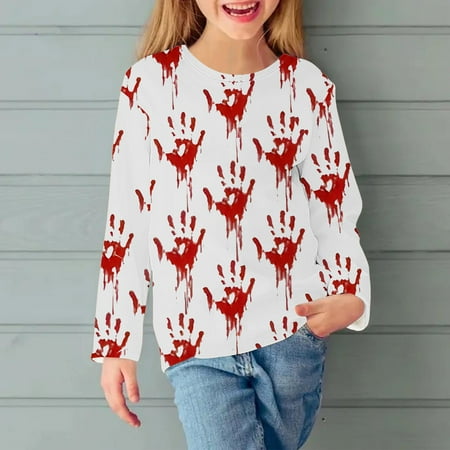 

YYYTop Baby Clothes for Girls Teen Girl Clothes Boys Girls Halloween Printed Tops Spring T-Shirt Round Neck Shirt Long Sleeved Basic Shirt Sweatshirt Kids Girls Preppy Baby Savings