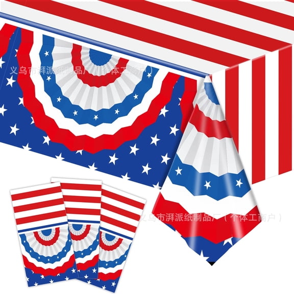MYFLOCY 4th of July Disposable Plastic Tablecloth 54" x 108" Waterproof Patriotic Memorial Party Decorations (Floral Edged 3 Pack)