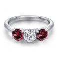 thumbnail image 3 of Gem Stone King 925 Sterling Silver Lab Grown Diamond and Red Rhodolite Garnet Engagement Ring for Women | 1.70 Cttw | Round 5MM | Gemstone April Birthstone | Size 8, 3 of 6