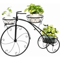 Miumaeov Bicycle Planter Stand Three-wheeled Plant Stand Metal Flower Pot Cart Holder with 3 Plant Bucket Outdoor Decorative for Patio Deck