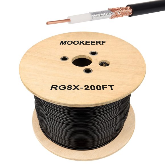MOOKEERF RG8x Coaxial Cable 200ft,Low Loss RG 8X Cable 200 Feet,RG8x Coax Cable 50 ohm
