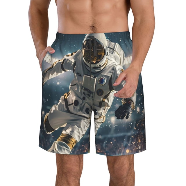 Balery Astronaut Soccer Field Traje de Baño Estilo Hawaiano para Hombre, Shorts de Secado Rápido con Bolsillos-Medium