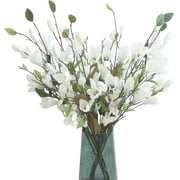 Artificial Flower 6pcs 30'' Long Stem Silk Magnolia Flower with 7 Blossoms and 2 Buds for Home Décor Housewarming Gift Wedding Bridal Bouquet Centerpiece Reception Hotel Restaurant(White)