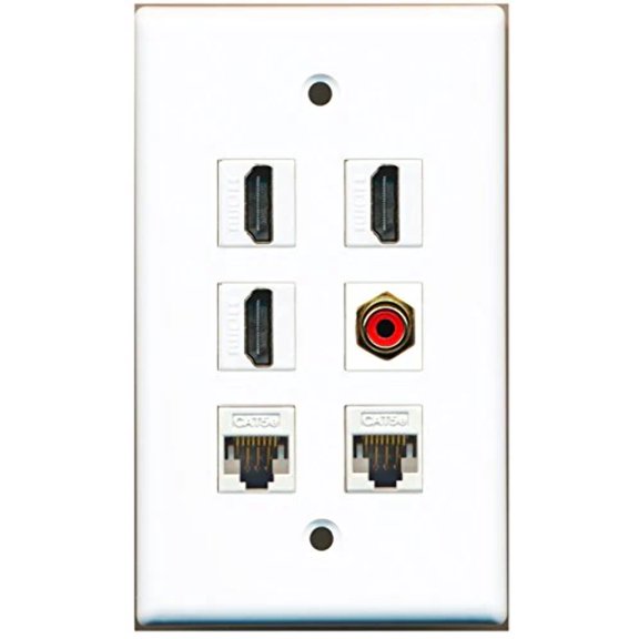 RiteAV - 3 HDMI 1 Port RCA Red 2 Port Cat5e Ethernet White Wall Plate
