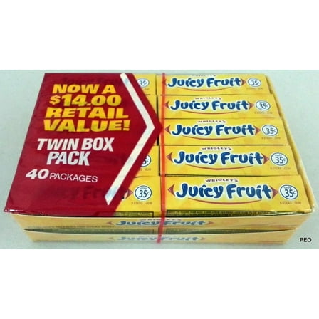Wrigley's Juicy Fruit Bubble Gum 40 Packs 5 Sticks Chewing Bulk Candy Candies