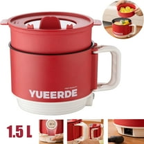 Electric Hot Pot, Ramen Cooker with Steamer, Mini Instant Non-stick Hot Pot with Over-Heating Protection and Dry Burning Protection, Multi-Functional Lazy Pot for Cooking Pasta Egg Soup, 1.5L, Red