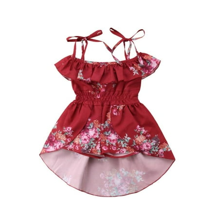 Beautiful Baby Girl Name - Toddler Baby Girls Floral Dress Pleated Off-Shoulder Spaghetti Strap Cute Summer Irregular Beautiful Princess Skirt