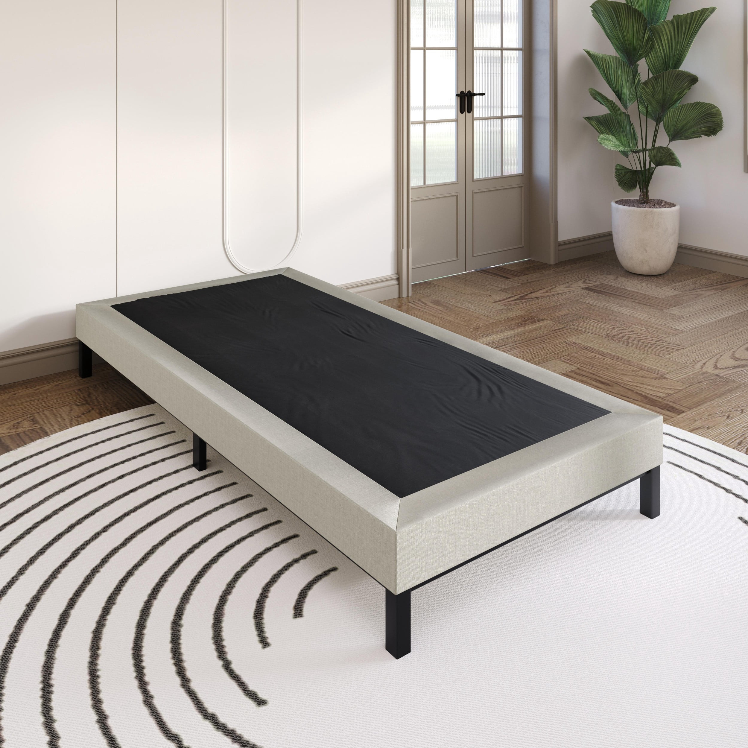 Home Design Walpi Full 5" Metal Box Spring Bed Foundation, Heavy-Duty Steel Support, Warm Gray/Black