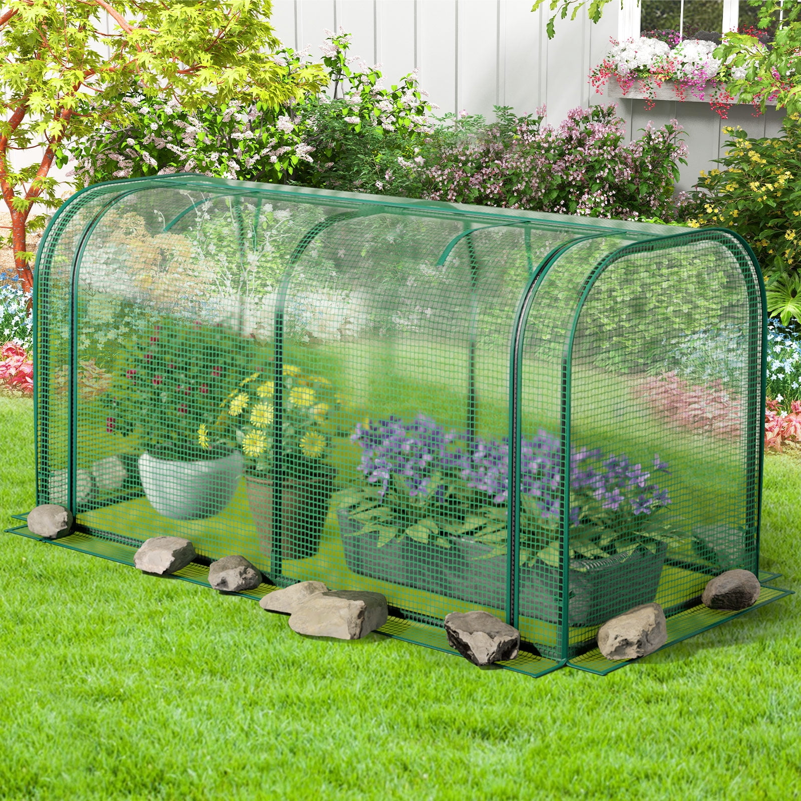 Topbuy Raised Garden Bed with Greenhouse Waterproof Sun-Protective Green Hot House Green+Grey