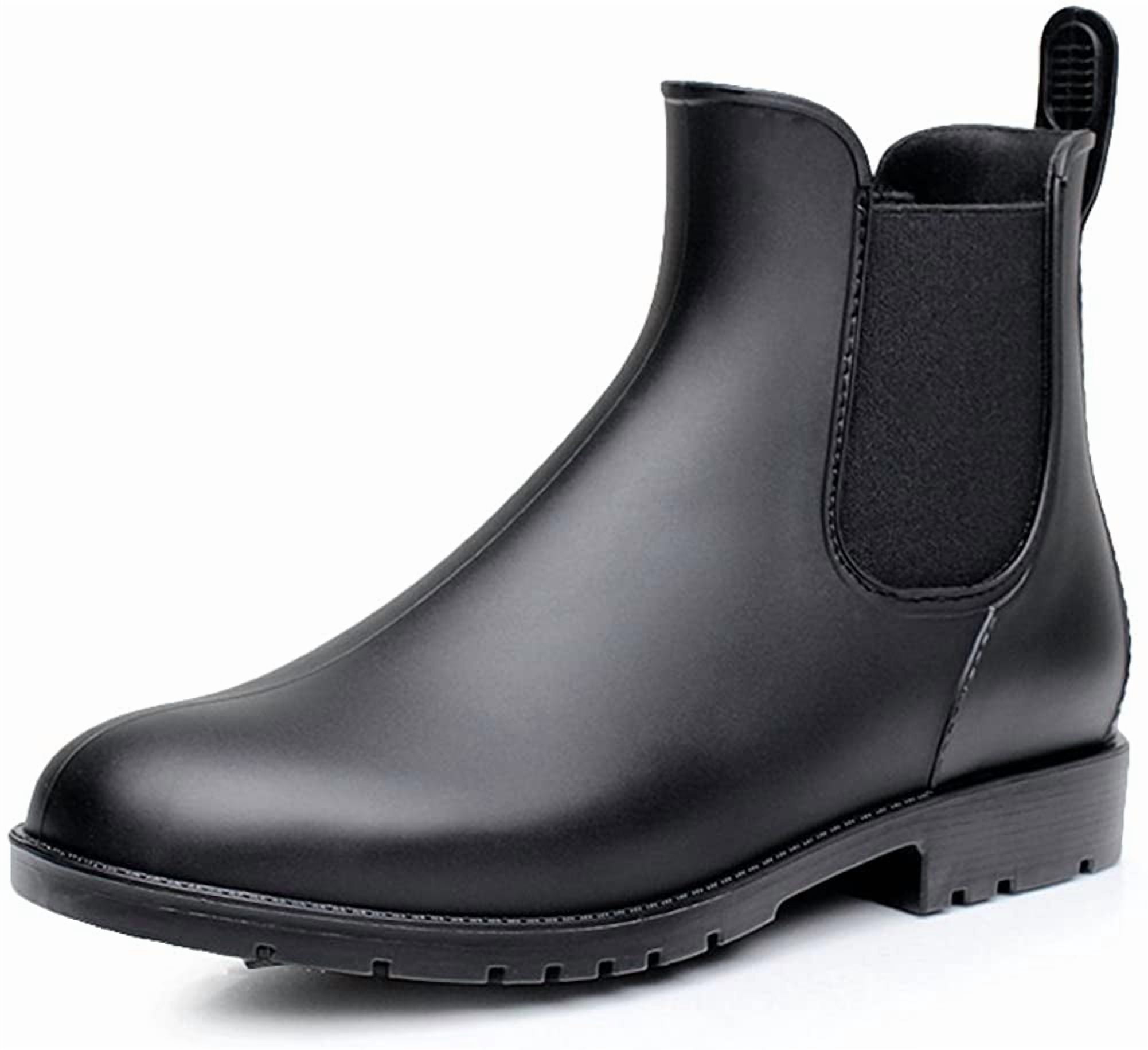 Litfun Women's Short Rain Boots Waterproof Anti Slip Rubber Ankle Chelsea Booties Rainboots for Women, Black, Size 7.5