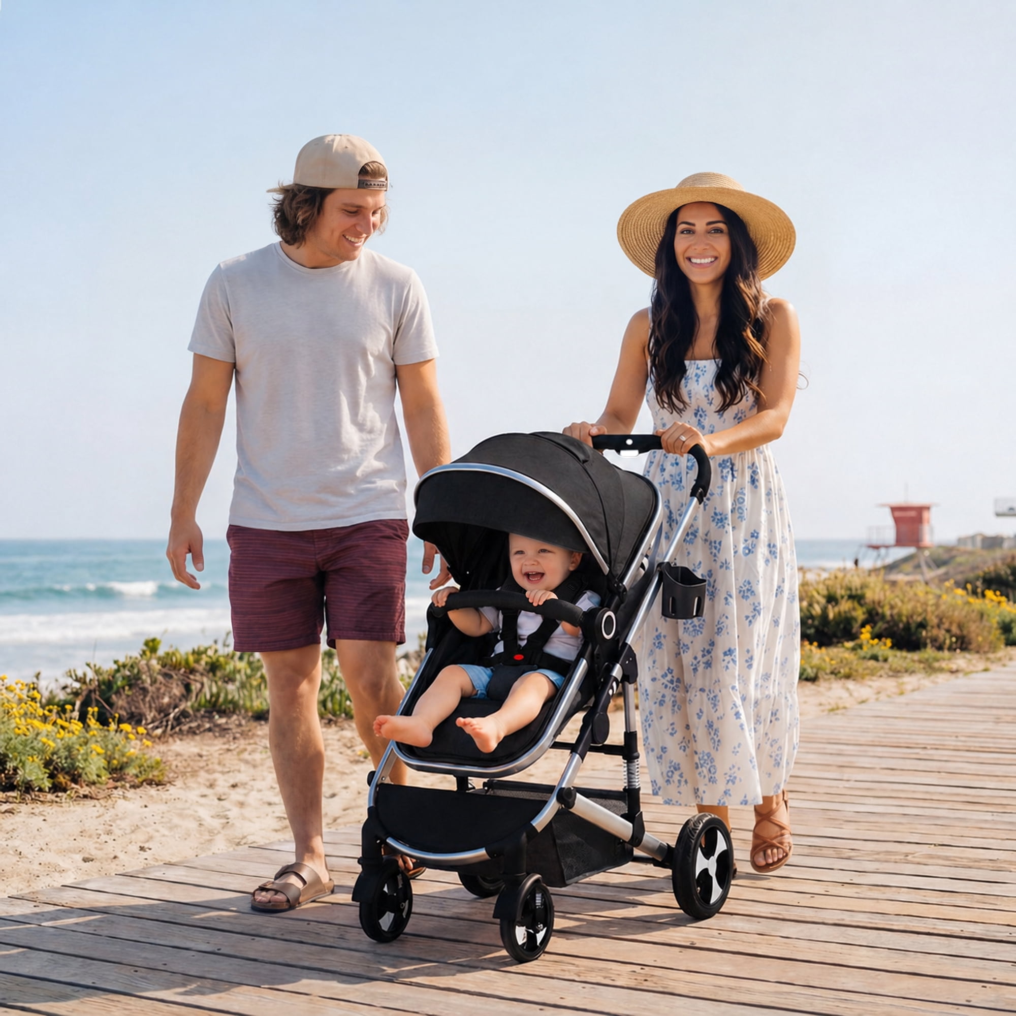 AILEEKISS 3-in-1 Convertible Baby Stroller with Big Seat and Adjustable Canopy, 24 Pounds, Black Silver