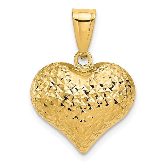14k Yellow Gold Polished Diamond-cut Puffed Heart Pendant
