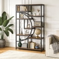thumbnail image 6 of KIOOTTO 69" L-Shaped Corner Bookshelf, 5-Tier Industrial Etagere with 9 Storage Shelves, Heavy Duty Tall Corner Shelf Organizer for Home Office & Living Room, Black, 6 of 7