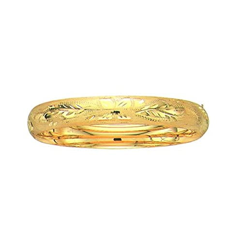 JewelStop 14k Yellow Gold 7/16 Inches Engrave Flower Design Bangle, 13.3gr.