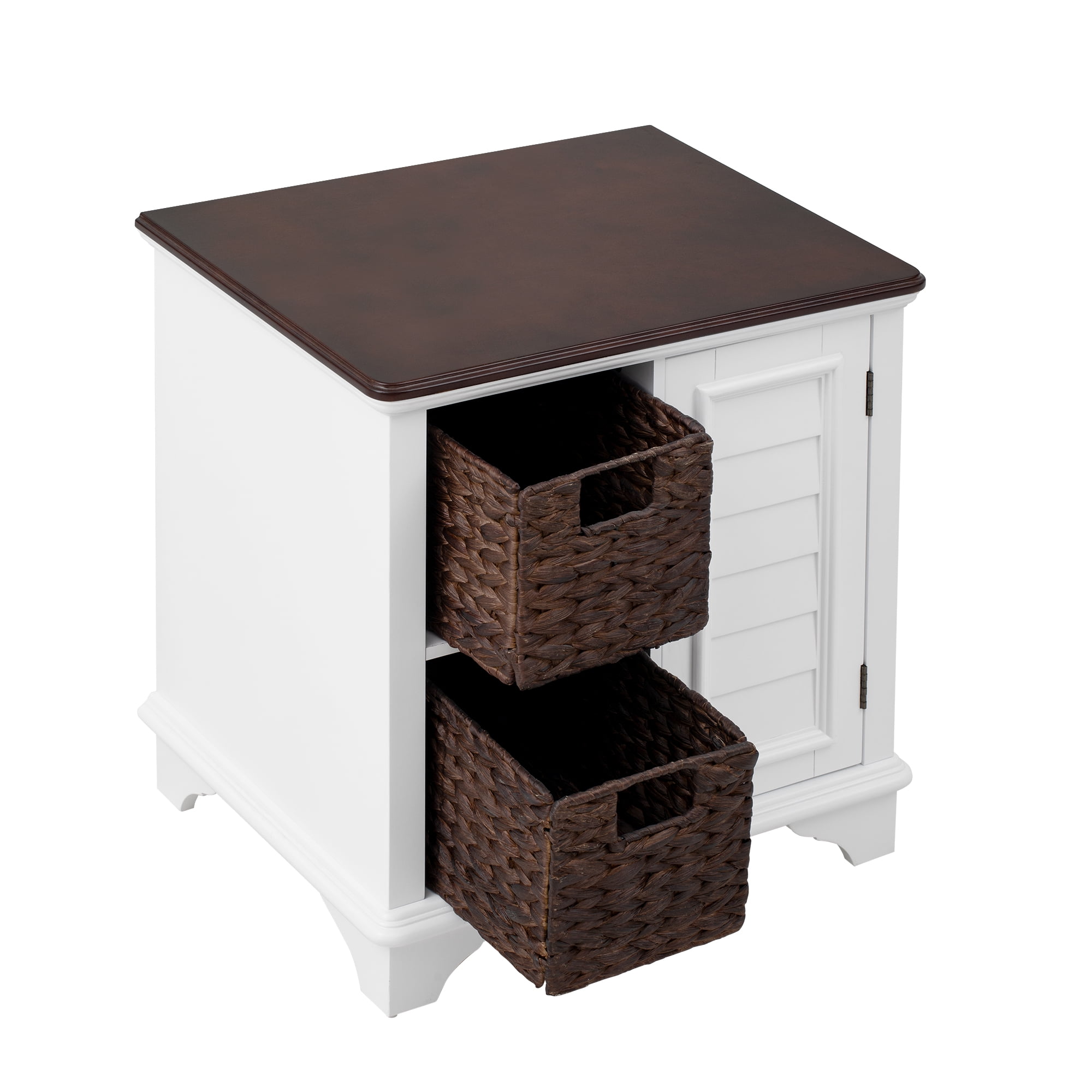 Farmhouse Nightstand,End Table Side Table with 2 Woven Grass Drawers Bedside Table for Bedroom,Closet,Dorm,White