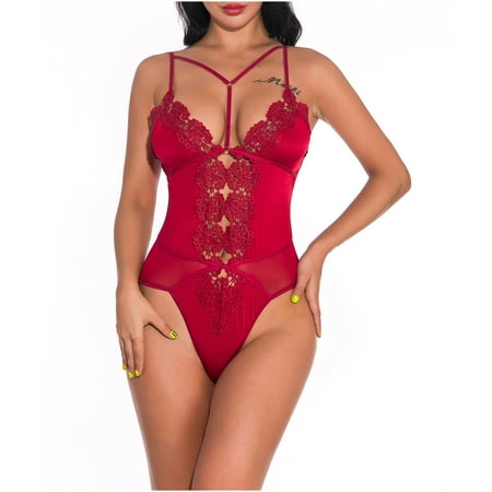 

Raeneomay Discount Clearance Deep V Mesh See-through Pajamas Elastic Sling One-piece