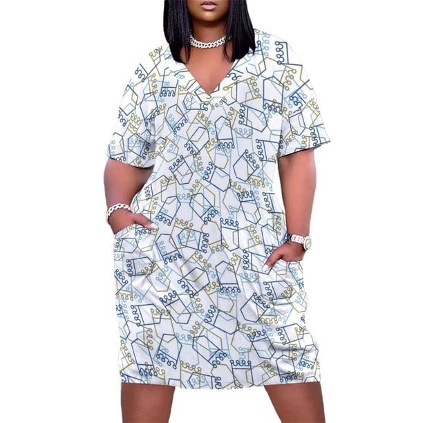 Royals-Vestido largo holgado con bolsillo para mujer traje informal de verano con patrón de escudo fondo blanco