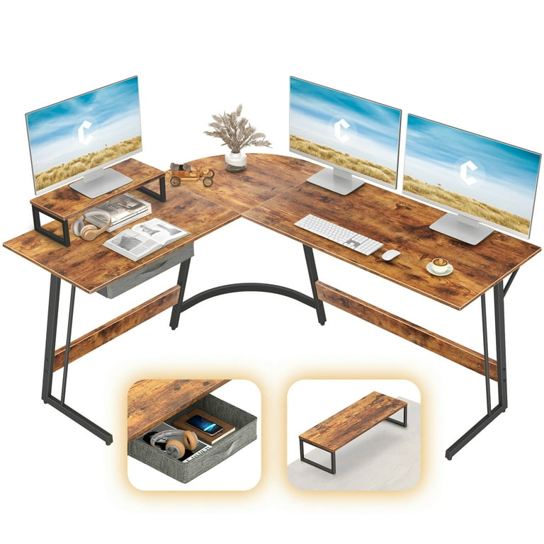 CubiCubi 59.1 Modern L Shaped Desk, Computer Table with Drawer, L Table  Desk, Home Office Corner Desk with Small Table, Brown Finish