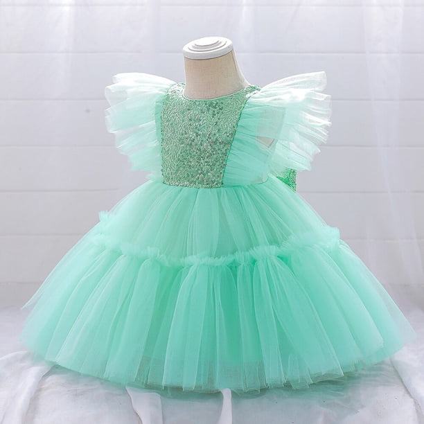 Vestidos de novia de lentejuelas para niñas pequeñas, tul para cumpleaños, fiesta elegante, tutú, vestido de graduación, 1-6 años, vestido de princesa para niños 4T (Etiqueta 110) Gao Jinjia LED