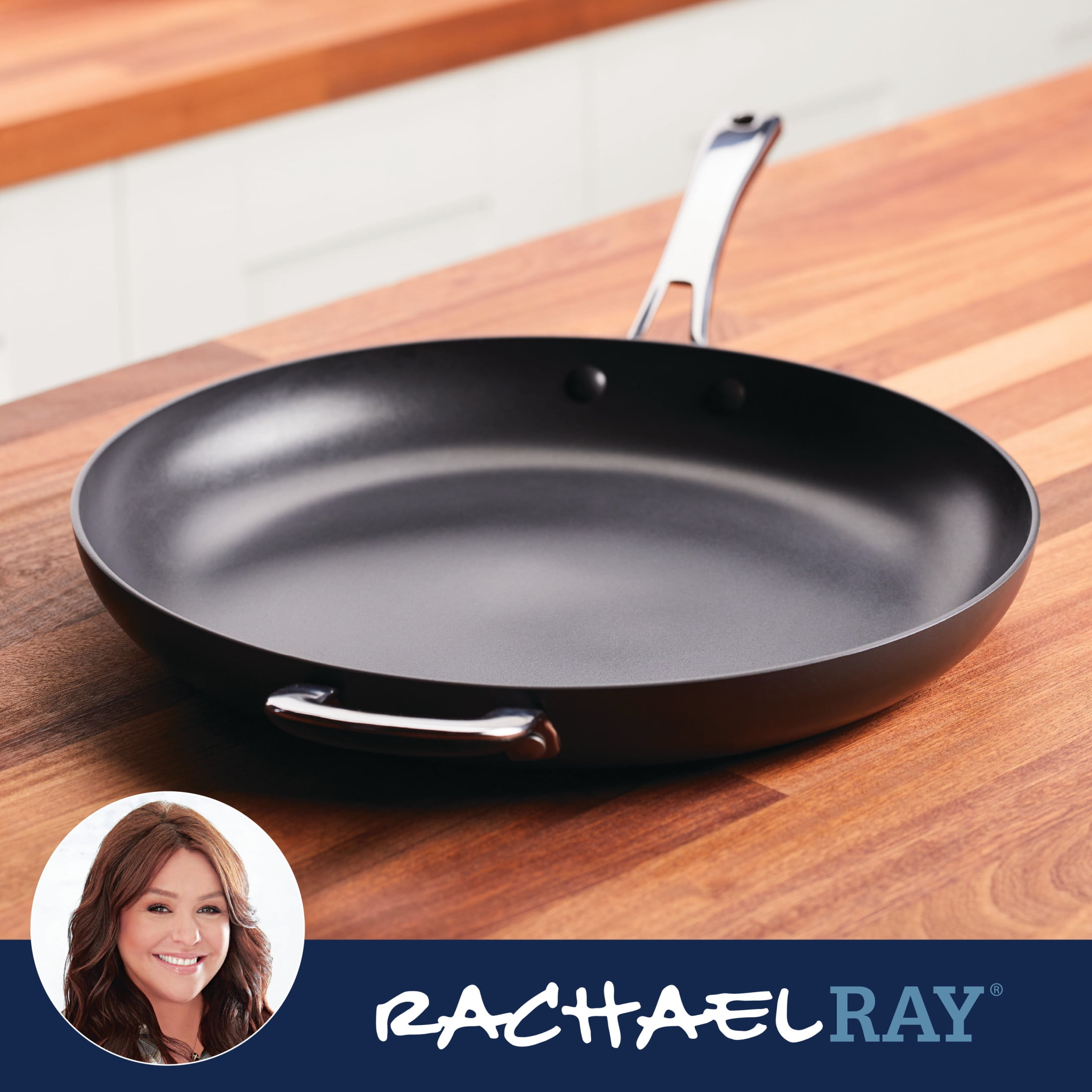 Rachael Ray Cook + Create 14" Nonstick Frying Pan with Helper Handle, Black