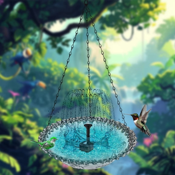 Hanging Solar Bird Bath Fountain, Solar Powered Cascading Outdoor Water Fountain, Hanging Bird Bath with Flowing Water, Decorative Garden Yard Patio Bird Bath Fountain