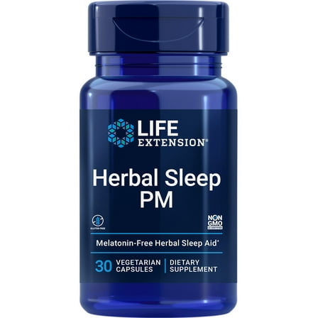 Life Extension® Herbal Sleep PM, 300 mg lemon balm extract, 125 mg chamomile extract, honokiol, sleep, 30 capsules.