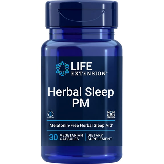 Life Extension® Herbal Sleep PM, 300 mg lemon balm extract, 125 mg chamomile extract, honokiol, sleep, 30 capsules.