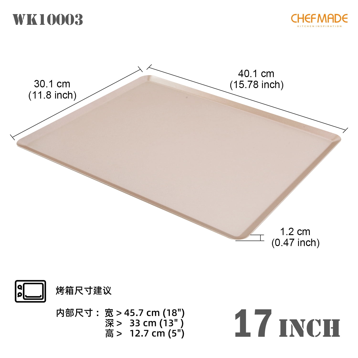 CHEFMADE 15-inch Baking Sheet Pan, Non-Stick Carbon Steel Cookie Sheet Pan, Dishwasher Safe, for Oven Roasting Meat Bread Jelly Roll Battenberg Pizzas Pastries 15.8" x 11.8" x 0.5" (Champagne Gold)
