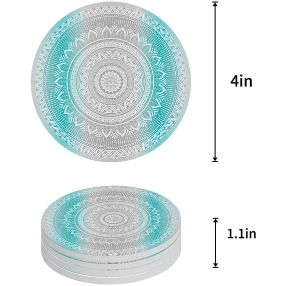 FMSHPON Mandala Boho Style Set of 4 Round Coaster for Drinks, Absorbent Ceramic Stone Coasters Cup Mat with Cork Base for Home Kitchen Room Coffee Table Bar Decor