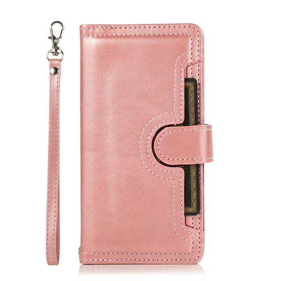 Decase Wallet Case for Samsung Galaxy S24 Ultra 2024 New,Premium Flip Folio PU Leather Magnetic Clasp Card Slots Holder Slim Fit Phone Shell with Hand Strap for Galaxy S24 Ultra,Rosegold