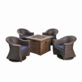thumbnail image 1 of Noble House Morant 5 Piece Outdoor Swivel Chair and Firepit Set in Navy Blue, 1 of 9
