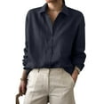 thumbnail image 3 of Blouse en Polyester à Manches Longues Couleur Unie Réversible Nature Décontractée Tailles Multiples pour Femmes (Marine, s), 3 of 5