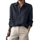 thumbnail image 4 of Camisa informal suelta de manga larga para mujer, informal, de color sólido, Top, manga larga, solapa, Top/camisa Pompotops  FGAJ21343, 4 of 9