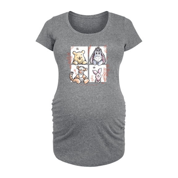 Winnie the Pooh - Character Grid Drawing - Women's Maternity Scoop Neck Graphic T-Shirt