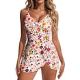 thumbnail image 2 of Mifsaly Swimdress for Women Tummy Control One Piece Swimsuit Geometric Floral Print Wrap Front Ruffle Skirted Swimwear Vacation Flattering Beachwear XXL, 2 of 9