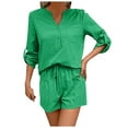 thumbnail image 2 of Riforla Women Summer Solid Color Long Sleeve Shorts Conditioning Fashion Casual Home Service Two Piece Set Matching Sets Women Clothing Green M, 2 of 9