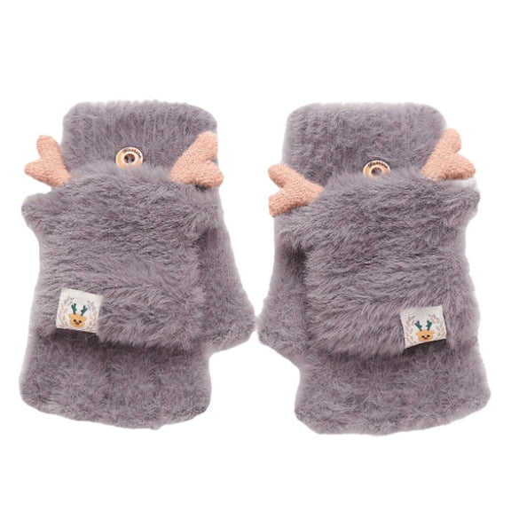 Warm gloves for women, new autumn and winter half-finger stamped imitation mink velvet Christmas deer jacquard knitted gloves - purple gray (product size: 14*10CM) ()