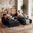 thumbnail image 6 of Ebello Oversized Modular Sofa Set, Loveseat with Ottomans & Center Console with Cup Holders – Corduroy Overstuffed Fabric Sofa Bed for Living Room,Easy Assembly (Black), 6 of 8