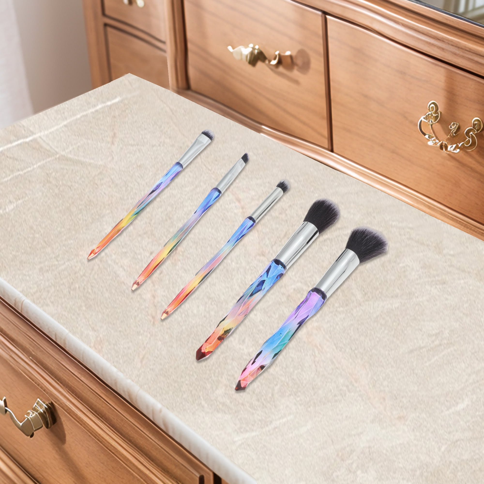 Unique Bargains 5 Pcs Durable Crystal Makeup Brush Set for Bathroom Purplish Red