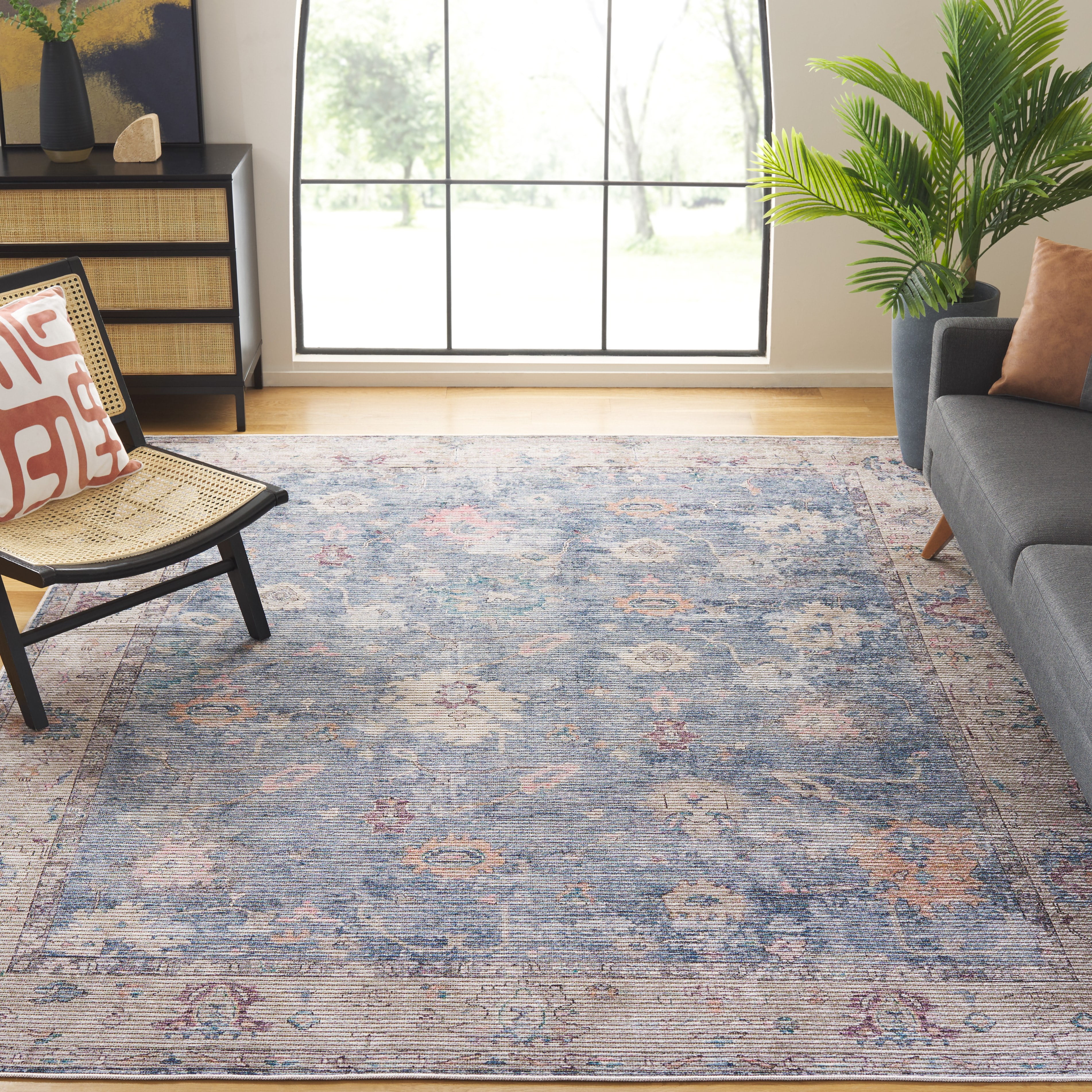 SAFAVIEH Serapi Maximillian Oriental Machine Washable Area Rug, Blue/Beige, 9' x 12'