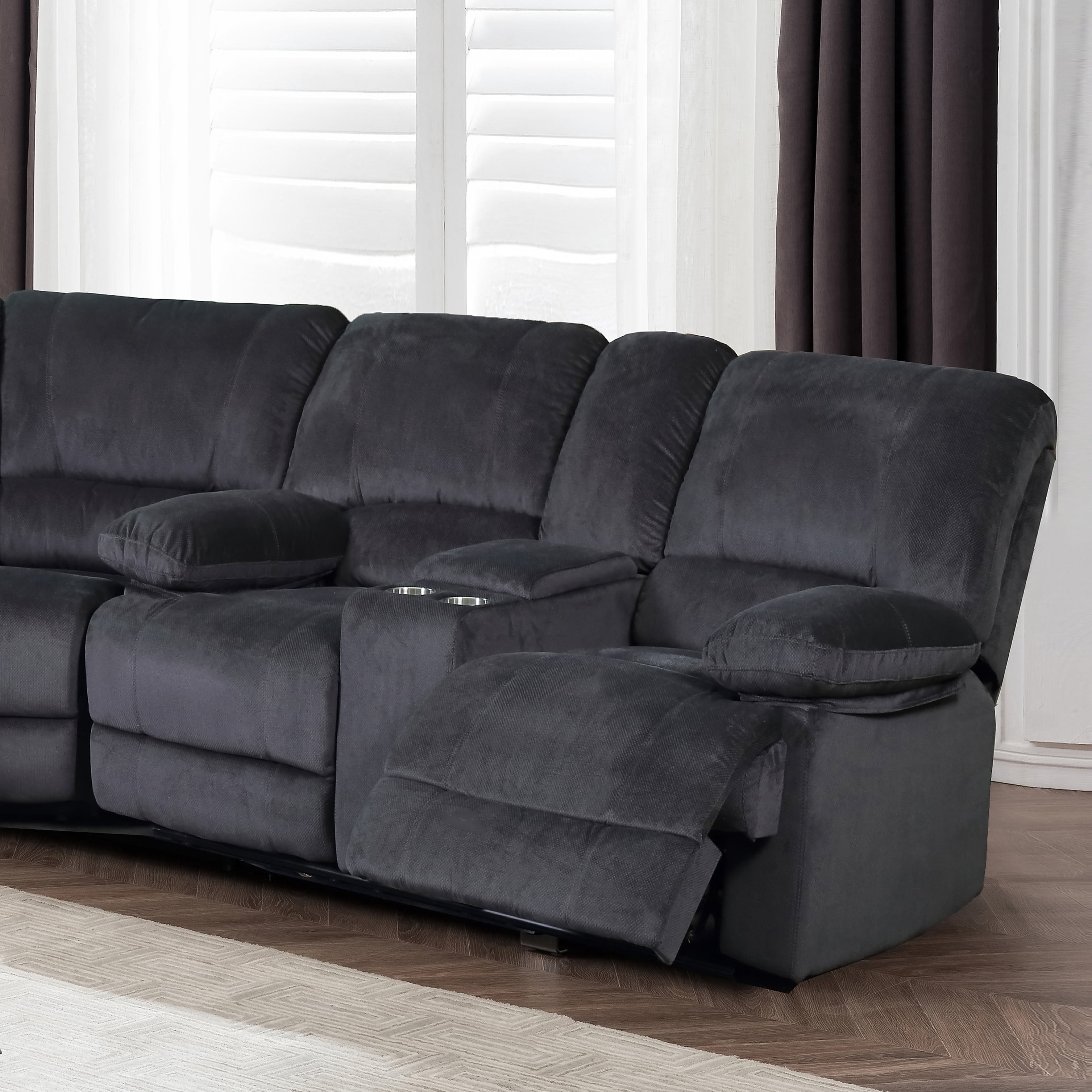 AC Pacific Kevin Grey Reclining Living Room2-Seat Love Seat with Console