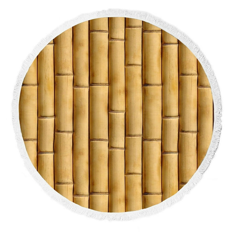 ZKGK Nature Bamboo Wall Round Beach Towel Beach Mats Beach Shawl Beach Blanket with Tassels Beach Throw Towel Yoga Mat