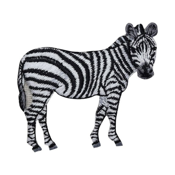 Zebra - Full Body - Standing - Facing Right - Natural Animal- Embroidered Patch/ Iron on Applique