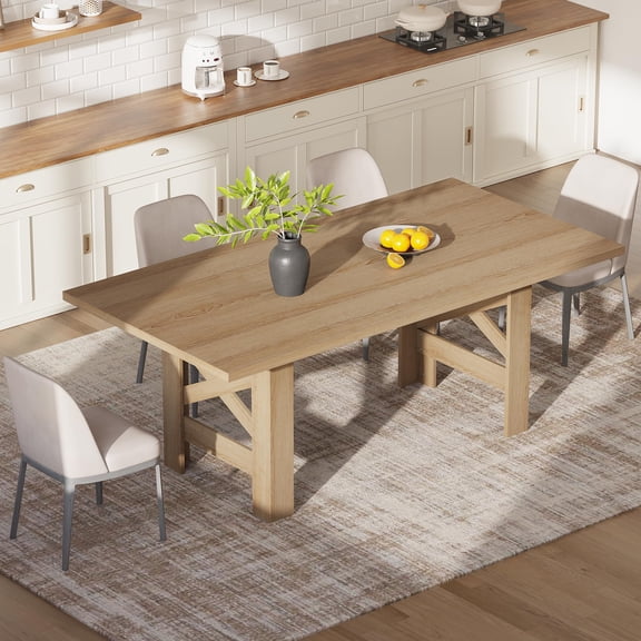 70.87" Wood Farmhouse Dining Table for 6-8 People, Large Kitchen Table with Thickened Tabletop & Sturdy Legs for Dining Room & Living Room