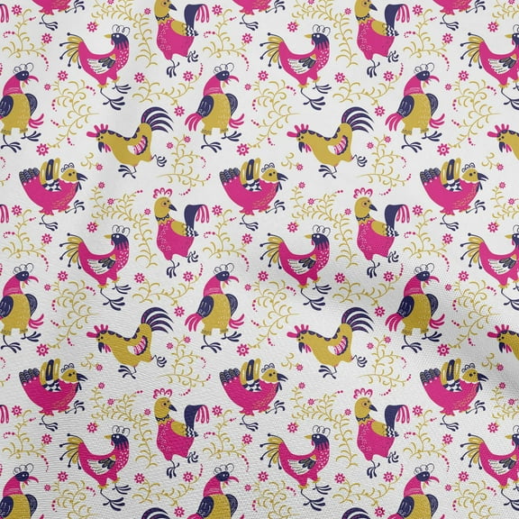 oneOone Polyester Spandex Medium Yellow Fabric Rooster Cock Diy Clothing Quilting Fabric Print Fabric By Yard 56 Inch Wide-T0