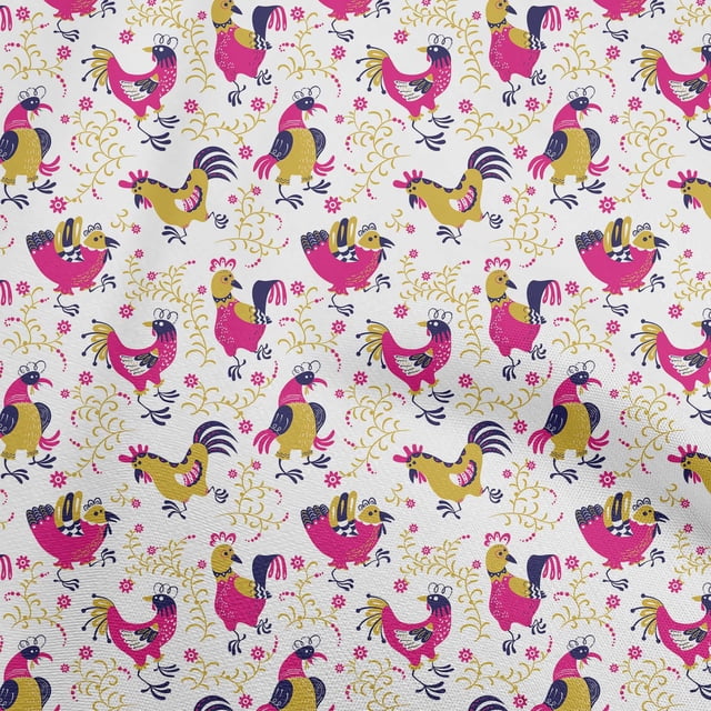 oneOone Cotton Poplin Medium Yellow Fabric Rooster Cock Craft Projects Decor Fabric Printed By The Yard 56 Inch Wide-68