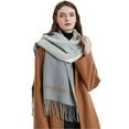 thumbnail image 4 of Prolriy Scarf for Women Winter Scarf Classic Tassel Plaid Scarf Warm Soft Chunky Large Blanket Wrap Shawl Scarves 1 Pack Warm Scarf Womens Scarf Grey, 4 of 9