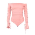 thumbnail image 5 of MSJUHEG Jumpsuits For Women Dressy Womens Long Sleeve Tops Ladies Fashion Solid Color Ribbed Flared Long Sleeve Off Shoulder Jumpsuit Joggers For Women Pink M, 5 of 5